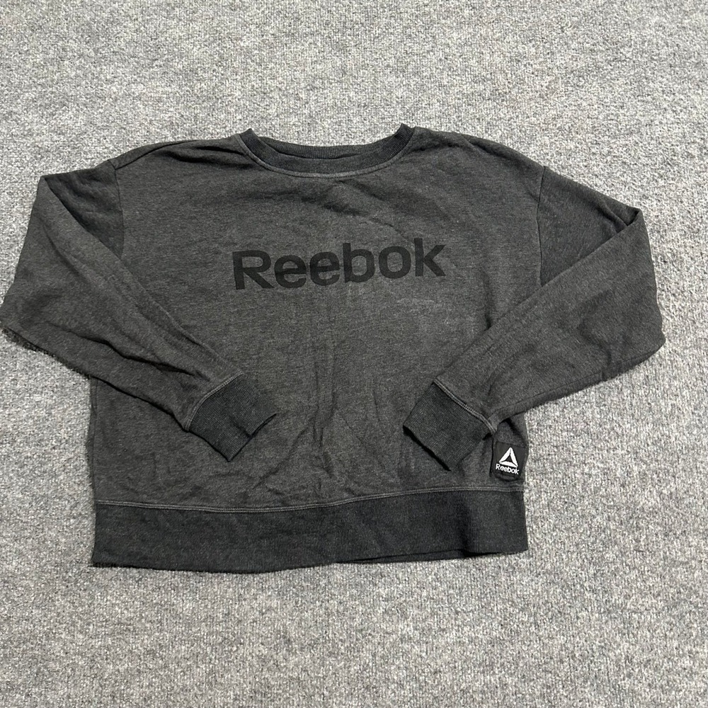 Reebok Sweatshirt Womens Size L Gray Crewneck Logo Pullover Long Sleeve Sporty